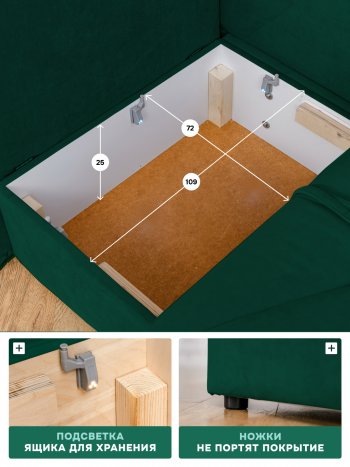 Диван 1010 изумруд, правый (BRENDOSS) в Невьянске - nevyansk.mebel-e96.ru