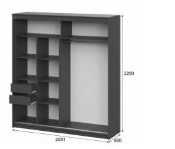 Шкаф-купе ШКП-3 2000 мм графит (СВ) в Невьянске - nevyansk.mebel-e96.ru