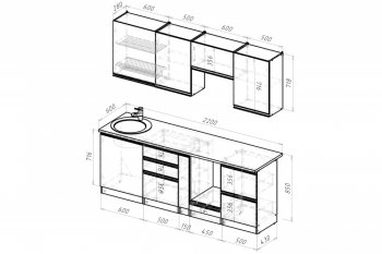 Кухонный гарнитур Амели компакт 2200 мм (Герда) в Невьянске - nevyansk.mebel-e96.ru