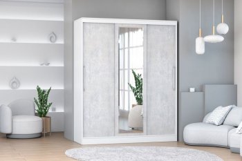 Шкаф-купе 1700 мм 3-х дверный с 1-м зеркалом (арт. 012) белый/цемент (Диал) в Невьянске - nevyansk.mebel-e96.ru