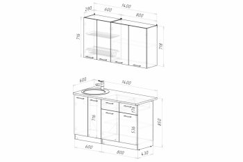 Кухонный гарнитур Асая Медиум 1400 мм (Герда) в Невьянске - nevyansk.mebel-e96.ru