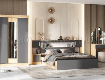 Спальный гарнитур Бася крафт/графит (Миф) в Невьянске - nevyansk.mebel-e96.ru