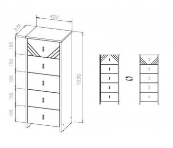 Комод (5 ящиков) Байкал Графит/Дуб золотой (СВ) в Невьянске - nevyansk.mebel-e96.ru