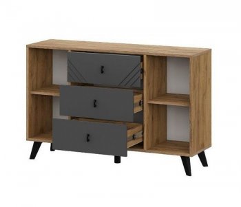 Комод 3 ящ. двухств. Байкал Графит/Дуб золотой (СВ) в Невьянске - nevyansk.mebel-e96.ru