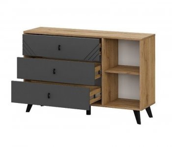 Комод 3 ящика (со створкой) Байкал Графит/Дуб золотой (СВ) в Невьянске - nevyansk.mebel-e96.ru