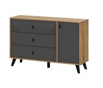 Комод 3 ящика (со створкой) Байкал Графит/Дуб золотой (СВ) в Невьянске - nevyansk.mebel-e96.ru