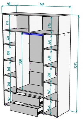 Шкаф 1564 мм Erik H328 + Антресоль HA4 (Графит) в Невьянске - nevyansk.mebel-e96.ru