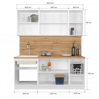 КУхонный гарнитур Эстетик 1800 мм белый (Сурская) в Невьянске - nevyansk.mebel-e96.ru