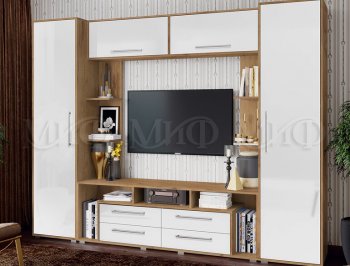 Стенка Гармония (2700) МДФ крафт/белый (Миф) в Невьянске - nevyansk.mebel-e96.ru