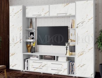 Стенка Гармония (2700) МДФ белый/мрамор золото (Миф) в Невьянске - nevyansk.mebel-e96.ru