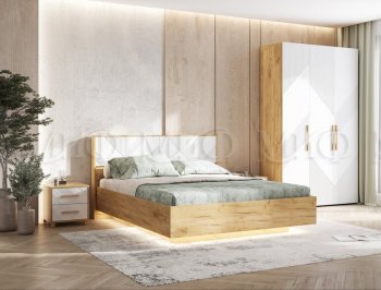 Кровать парящая с ПМ Ирис белый/дуб крафт (Миф) в Невьянске - nevyansk.mebel-e96.ru