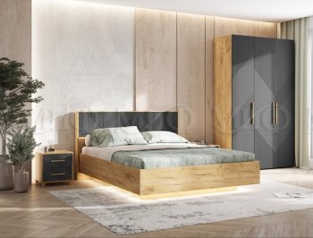 Кровать парящая с ПМ Ирис графит/дуб крафт (Миф) в Невьянске - nevyansk.mebel-e96.ru