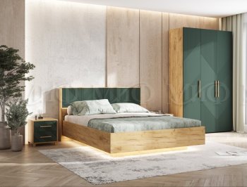Кровать парящая с ПМ Ирис грин/дуб крафт (Миф) в Невьянске - nevyansk.mebel-e96.ru