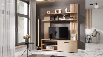 Стенка Каролина Дуб Вотан/Кашемир (Лин) в Невьянске - nevyansk.mebel-e96.ru