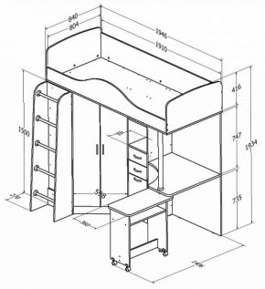 Кровать-чердак Теремок-1 Дуб молочный/Голубой в Невьянске - nevyansk.mebel-e96.ru