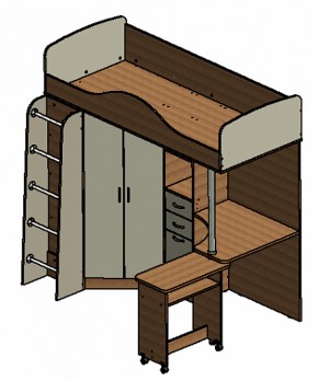 Кровать-чердак Теремок-1 Дуб молочный/Голубой в Невьянске - nevyansk.mebel-e96.ru