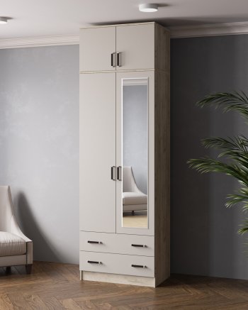 Шкаф 800 мм Лагуна с антресолью крафт серый/кашемир (Текс) в Невьянске - nevyansk.mebel-e96.ru