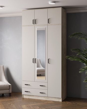 Шкаф 1200 мм Лагуна с антресолью с зеркалом крафт серый/кашемир (Текс) в Невьянске - nevyansk.mebel-e96.ru