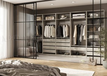 Гардеробная/шкаф 4000 мм Ларго №1 открытая дуб крафт серый (Миф) в Невьянске - nevyansk.mebel-e96.ru