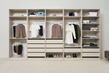 Гардеробная/шкаф 4000 мм Ларго №1 открытая Кашемир (Миф) в Невьянске - nevyansk.mebel-e96.ru