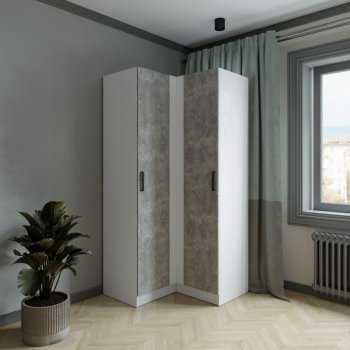 Шкаф угловой Ларс (угол прямой), Белый/Ателье светлое (Микон) в Невьянске - nevyansk.mebel-e96.ru