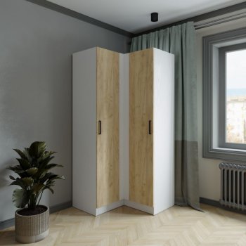 Шкаф угловой Ларс (угол прямой), Белый/Крафт золотой (Микон) в Невьянске - nevyansk.mebel-e96.ru