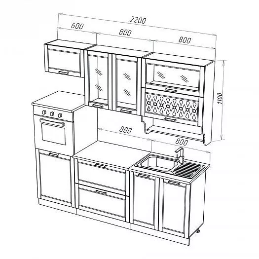 Кухонный гарнитур Милано 2200 мм Ком. №3 (Миф) в Невьянске - nevyansk.mebel-e96.ru