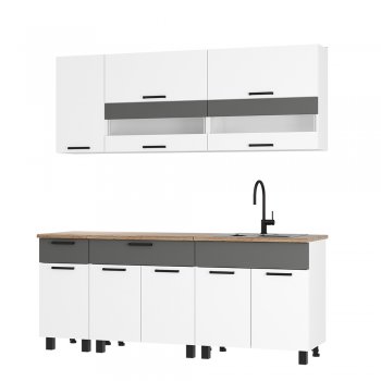 Кухонный гарнитур Монтана 2000 мм белый/графит (БТС) в Невьянске - nevyansk.mebel-e96.ru