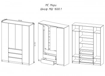 Шкаф распашной Мори 1600 мм (ДСВ) в Невьянске - nevyansk.mebel-e96.ru