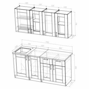 Кухонный гарнитур Ника демо 1700 мм (Герда) в Невьянске - nevyansk.mebel-e96.ru