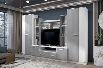 Стенка Николь-2 белый/бетонный камень(Зарон) в Невьянске - nevyansk.mebel-e96.ru