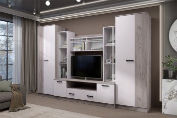 Стенка Николь-2 крафт серый/кашемир (Зарон) в Невьянске - nevyansk.mebel-e96.ru