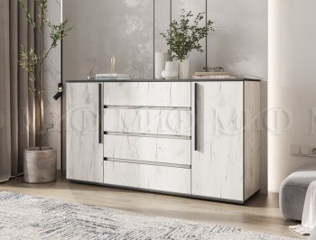 Комод 2 двери 4 ящика (1600) Норд, крафт белый (Миф) в Невьянске - nevyansk.mebel-e96.ru