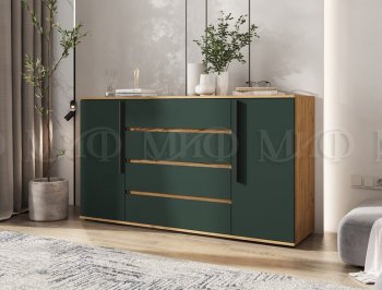 Комод 2 двери 4 ящика (1600) Норд, крафт/изумруд (Миф) в Невьянске - nevyansk.mebel-e96.ru