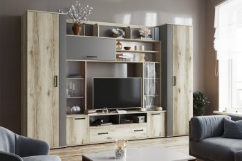 Гостиная Оскар-18-2 дуб делано/графит (Текс) в Невьянске - nevyansk.mebel-e96.ru