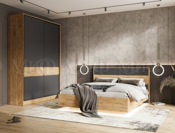 Кровать парящая Роджина с подсветкой, крафт/графит (Миф) в Невьянске - nevyansk.mebel-e96.ru