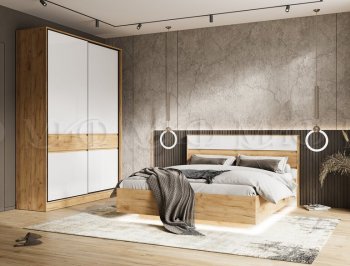 Кровать парящая Роджина с подсветкой, крафт/белый (Миф) в Невьянске - nevyansk.mebel-e96.ru