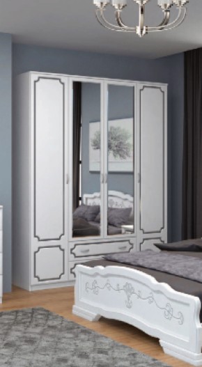 Шкаф 1600 мм ШР-4 с 2 зерк. ЛАК Белый жемчуг (БМ) в Невьянске - nevyansk.mebel-e96.ru