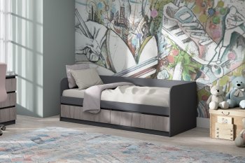 Кровать Соната 900 графит/крафт серый (Зарон) в Невьянске - nevyansk.mebel-e96.ru