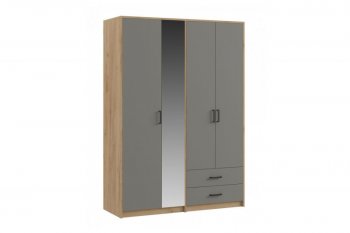 Шкаф 1500 мм  4-х ств. с зеркалом 2 ящ. SVETLANA LOFT, Дуб золотой/Серый (Генезис) в Невьянске - nevyansk.mebel-e96.ru