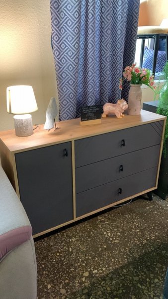 Комод 3 ящика (со створкой) Байкал Графит/Дуб золотой (СВ) в Невьянске - nevyansk.mebel-e96.ru